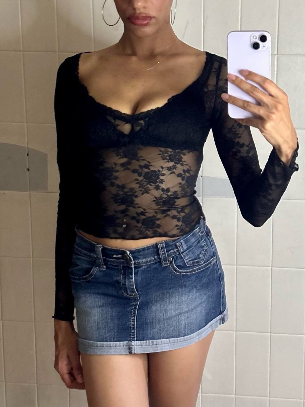 Out From Under Sheer Floral Lace Long Sleeve Top